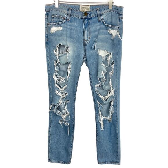 Current Elliott Blue The Fling Tattered Destroy Slim Denim Jeans 27 - Picture 1 of 6